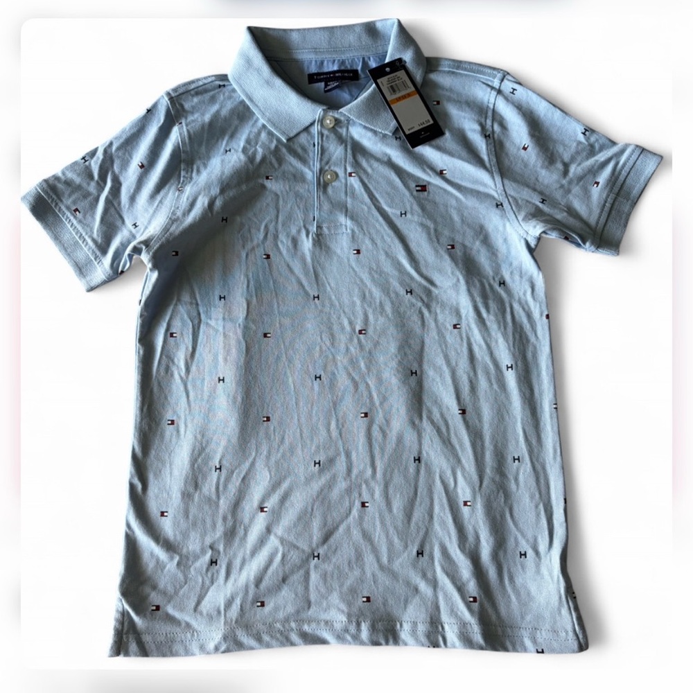 NWT🆕$50Tommy Hilfiger blue printed Logo polo shirt  Size: 8